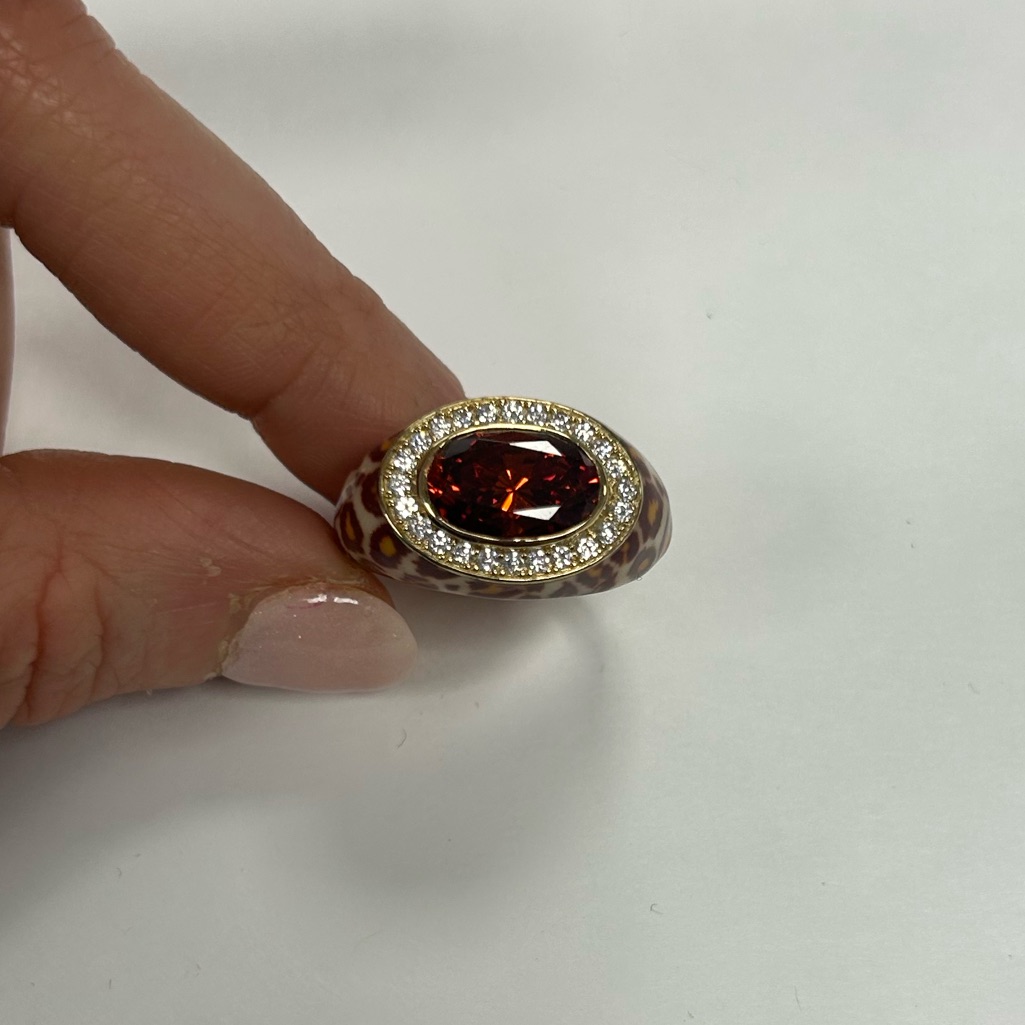 Suzy Levian Yellow Sterling Silver Animal Print Orange Cz Ring Size 7.5 Sample